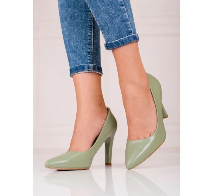 Moderní dámské zelené  lodičky na jehlovém podpatku