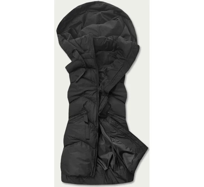 Dlouhá černá dámská vesta s kapucí model 17552853 - J.STYLE