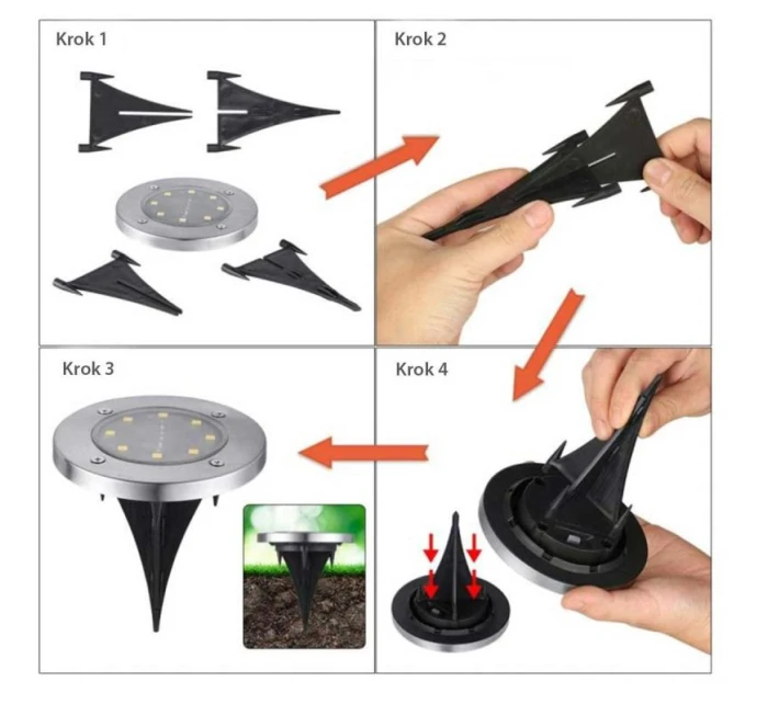SOLÁRNA LAMPA 8 LED SMD PRE PRELOMENIE KPL.4PCS