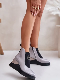 Lakierowane Botki Na Koturnie Ocieplane Vinceza 66703 Szare