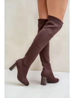 Kozaki Ze Skarpetkową Cholewką Za Kolano Na Słupku Brązowe Esanira Kozaki Ze Skarpetkową Cholewką Za Kolano Na Słupku Brązowe Esanira