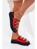 Klapki Damskie Na Platformie Z Paskami Czerwone Nimiotte