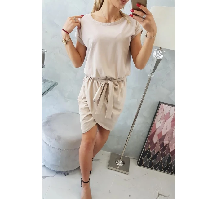 Šaty 8980 s prepletenou spodnou časťou béžové - Kesi