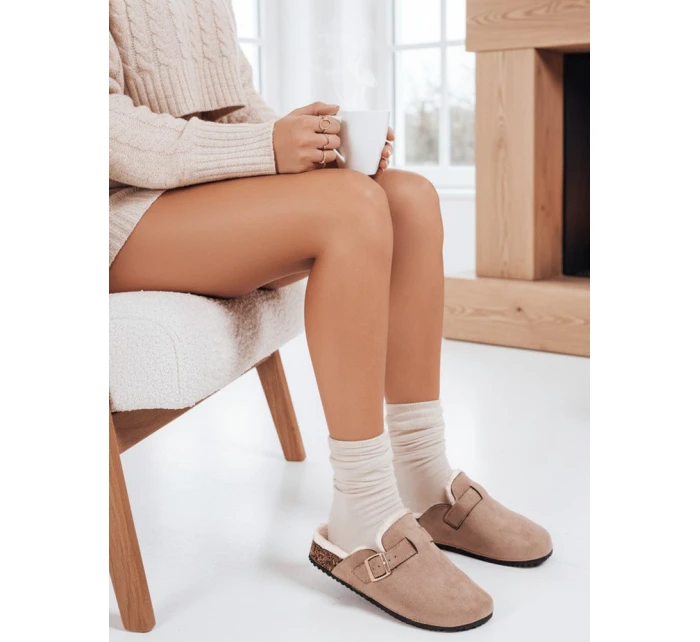 Dámské semišové zateplené žabky beige Dstreet model 21993416 - FashionStreet