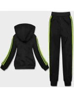 Dámska tepláková súprava s pruhmi čierno-limetková (KK0057)