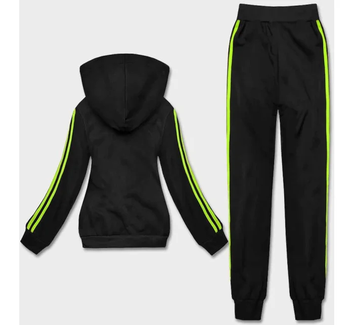 Dámska tepláková súprava s pruhmi čierno-limetková (KK0057)