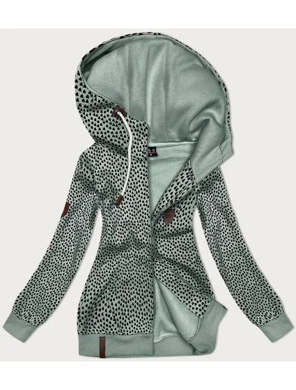 Dámska šedo-zelená mikina na zips so srdiečkovým vzorom (2315)