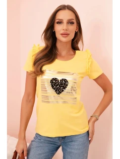 Dámska bavlnená blúzka s volánom a kamienkovým srdcom žltá