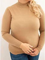 Dámský svetr Plus Size z viskózy s rolákem camelový Dámský svetr Plus Size z viskózy s rolákem camelový