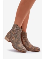 Ażurowe Damskie Botki Na Niskim Obcasie Ozdobione Zwierzęcym Wzorem Złote Neliawen Ażurowe Damskie Botki Na Niskim Obcasie Ozdobione Zwierzęcym Wzorem Złote Neliawen