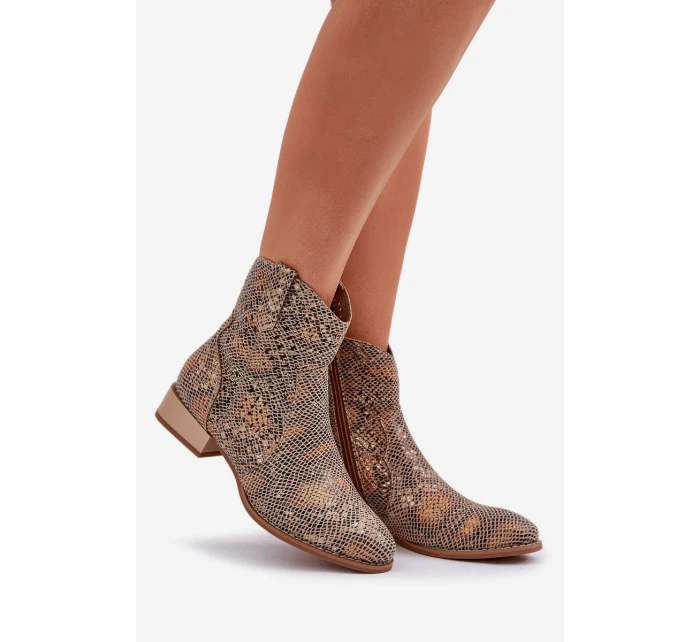Ażurowe Damskie Botki Na Niskim Obcasie Ozdobione Zwierzęcym Wzorem Złote Neliawen Ażurowe Damskie Botki Na Niskim Obcasie Ozdobione Zwierzęcym Wzorem Złote Neliawen