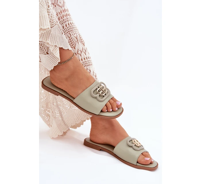 Ploché Dámské Pantofle S Ozdobným Detalem Zelené model 21699585 - Boto