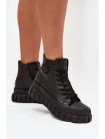 Zateplené Vysoké Tenisky Dámské Na Platformě S Zipem Černé model 21705267 - Boto