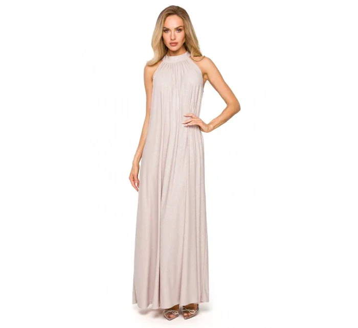 M721 Maxi šaty bez rukávov - šampanské