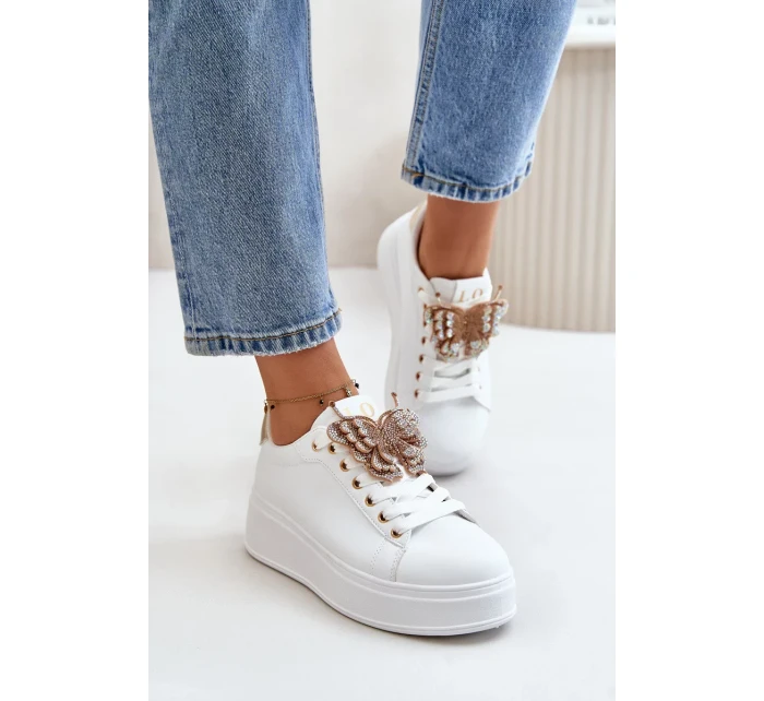 Dámske tenisky na platforme s motýľom bielo-zlaté Naritevia Dámske tenisky na platforme s motýľom bielo-zlaté Naritevia