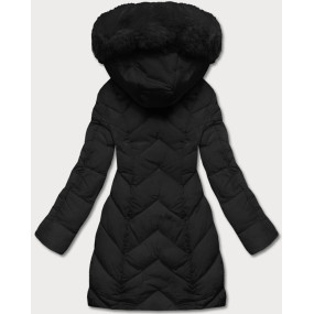 Čierna dámska zimná bunda s kapucňou (2M-21308)