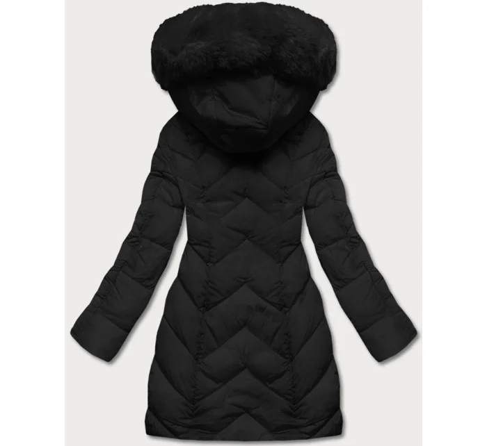 Čierna dámska zimná bunda s kapucňou (2m-21308) Čierna dámska zimná bunda s kapucňou (2m-21308)