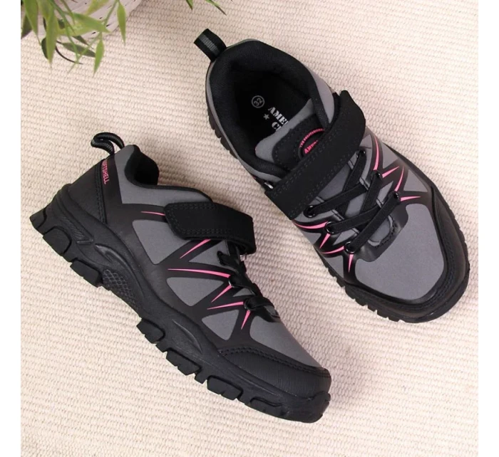 Club Jr model 17559859 šedé trekové boty na suchý zip - American