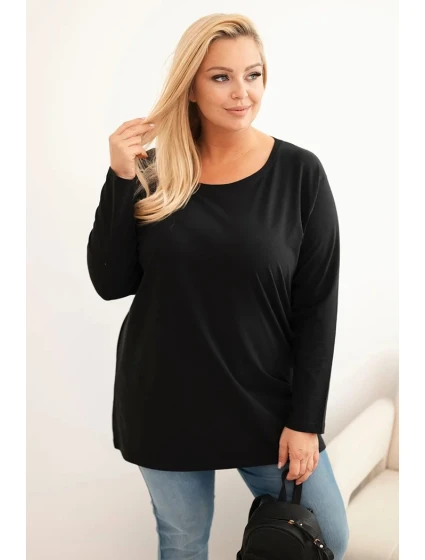 Dámská blůza Plus Size bavlněná s kulatým výstřihem černá