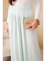 Dámske široké nohavice z viskózy s elastickým pásom mätovej farby