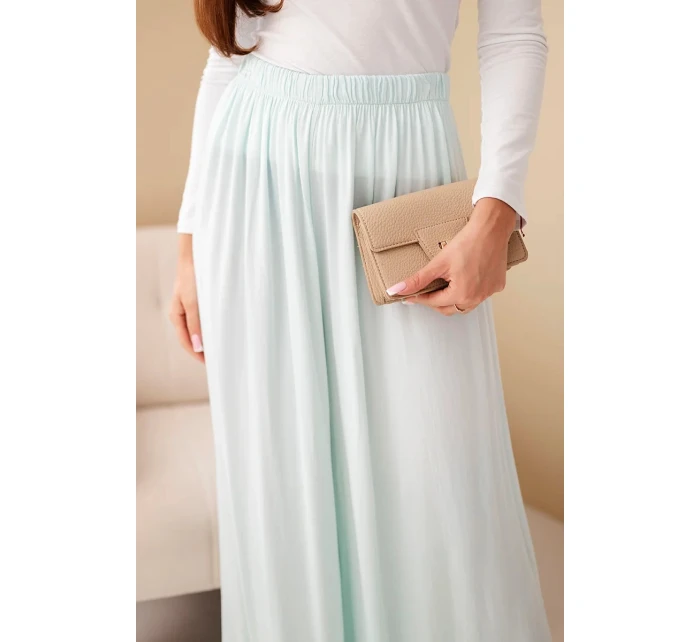 Dámske široké nohavice z viskózy s elastickým pásom mätovej farby