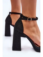 Błyszczące Sandałki Na Masywnym Obcasie Czarne Calmi Błyszczące Sandałki Na Masywnym Obcasie Czarne Calmi