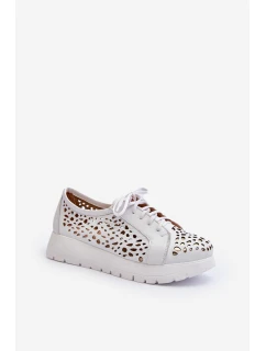 Dámská kožená polobotka s ažurovým vzorem model 21646208 Světle šedá - Zazoo