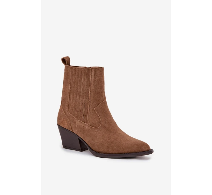 Dámska zateplená členková obuv Dylira na podpätku - ťava, semiš Dámska zateplená členková obuv Dylira na podpätku - ťava, semiš