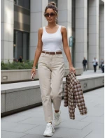 Dámske džínsy s vysokým pásom a opaskom béžovej farby FashionStreet UY2918