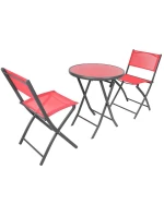 BALKÓNOVÝ NÁBYTOK SADA OKRÚHLY STÔL A 2 SKLADACIE STOLIČKY ČERVENÁ