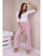 Nohavice so širokými nohavicami a viazankou v púdrovo ružovej farbe