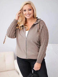 Dámská bavlněná mikina Plus Size s model 22363476 rukávy a kapucí fango zelená - K-Fashion