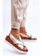 Skórzane Sandały Na Koturnie Złote Morgan Skórzane Sandały Na Koturnie Złote Morgan