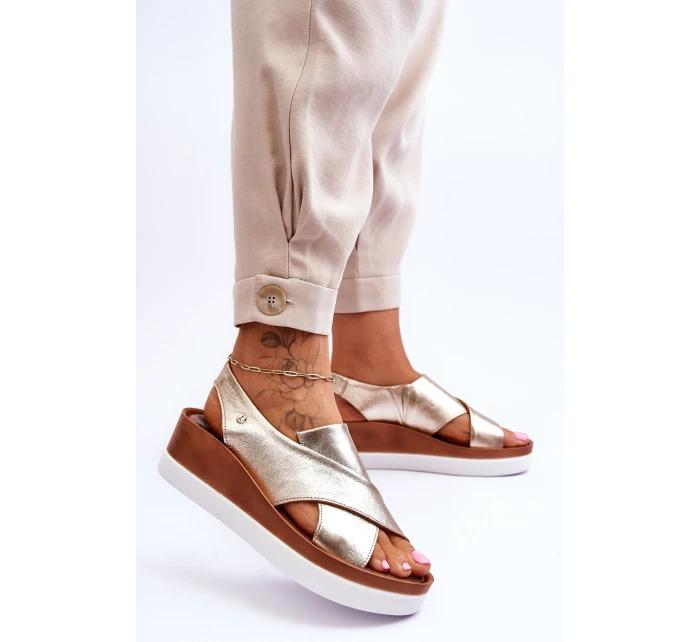 Skórzane Sandały Na Koturnie Złote Morgan Skórzane Sandały Na Koturnie Złote Morgan