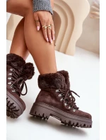 Sznurowane Trapery Damskie Z Futerkiem Ciemnobrązowe Vaminia Sznurowane Trapery Damskie Z Futerkiem Ciemnobrązowe Vaminia