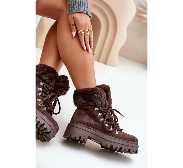 Sznurowane Trapery Damskie Z Futerkiem Ciemnobrązowe Vaminia Sznurowane Trapery Damskie Z Futerkiem Ciemnobrązowe Vaminia