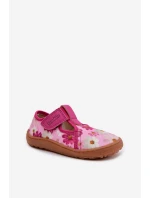 Dětské domácí pantofle na suchý zip s květinovým vzorem Barefoot Froddo Cannvas G1700439-4 Růžové