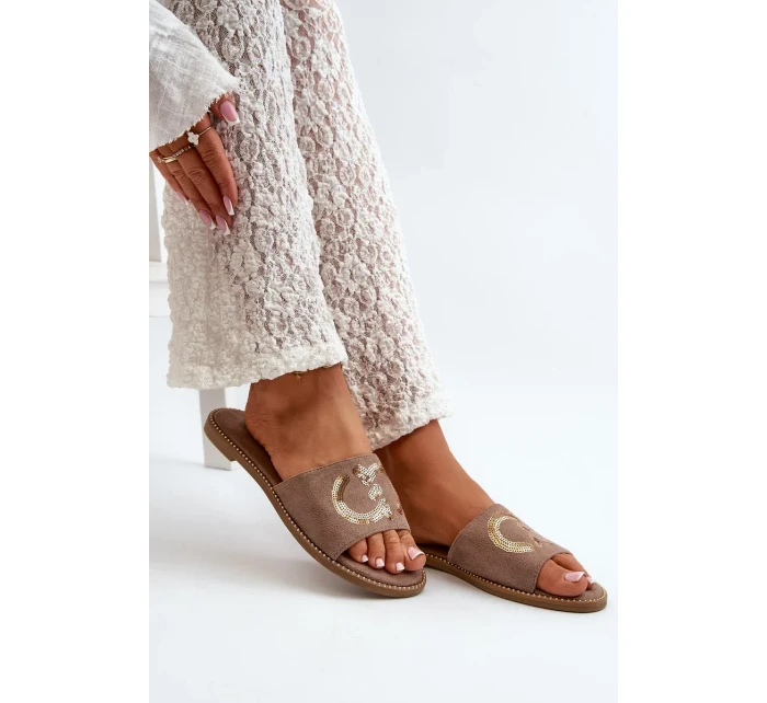 Dámske ploché papuče s flitrami S.Barski Brown