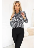 halenka s dlouhým rukávem a zavazováním vpředu černobílý vzor model 21308733 - numoco