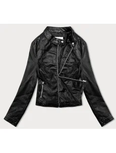 Čierna dámska bunda ramoneska so stojačikom (11Z8052)