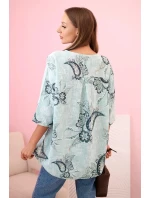 Dámska bavlnená blúzka s vyhrnutými rukávmi a paisley vzorom mätová Dámska bavlnená blúzka s vyhrnutými rukávmi a paisley vzorom mätová