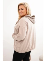 Dámská mikina Plus Size bavlněná na zip béžová