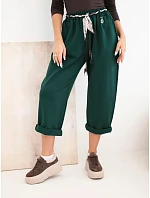 Kalhoty dámské z model 22403067 volné s vázáním zelené - K-Fashion Kalhoty dámské z model 22403067 volné s vázáním zelené - K-Fashion