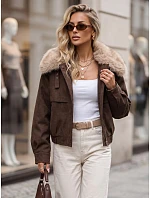 Dámska zimná bunda zo semišu s kožušinou, hnedá, FashionStreet TY5694 Dámska zimná bunda zo semišu s kožušinou, hnedá, FashionStreet TY5694