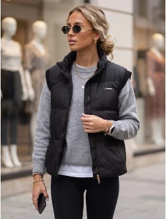 Dámska prešívaná vesta so stojáčikom, čierna, FashionStreet TY5967