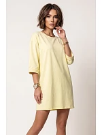 666-2 Bavlněné volné oversize šaty s krátkými rukávy - máslově žluté