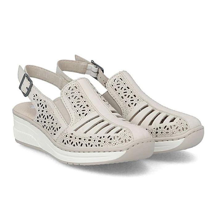 Dámské béžové kožené sandály na platformě model 22060734 - Rieker Dámské béžové kožené sandály na platformě model 22060734 - Rieker