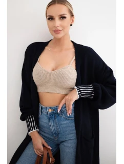 Sveter s vreckami námornícka modrá