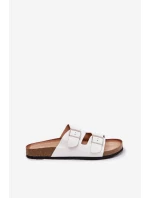 Klapki Damskie Na Korkowej Platformie Klamry Białe Evisolla Klapki Damskie Na Korkowej Platformie Klamry Białe Evisolla