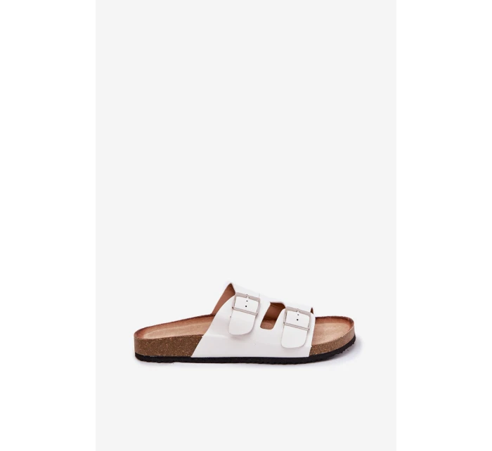 Klapki Damskie Na Korkowej Platformie Klamry Białe Evisolla Klapki Damskie Na Korkowej Platformie Klamry Białe Evisolla